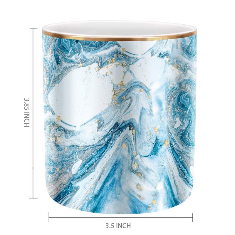 WAVEYU Pen Pencil Holder for Desk, Marble Desk Decor Organizer, Durable Ceramic Pencil Cup Holder Marble Design Makeup Cups for Brushes for Office, Classroom, Blue - Image 3
